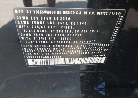2024 Volkswagen Tiguan 2.0T S from USA, damaged, VIN 3VVRB7AX4RM226494